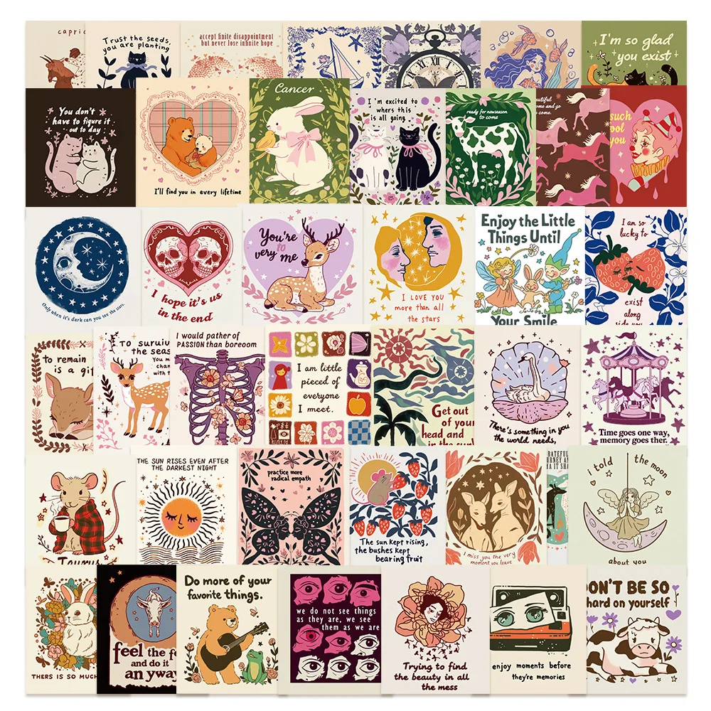 50Pcs Retro Cartoon Inspirational Stickers Gothic Inspirational DIY Stickers Scrapbooking Phone Luggage Waterproof Decals