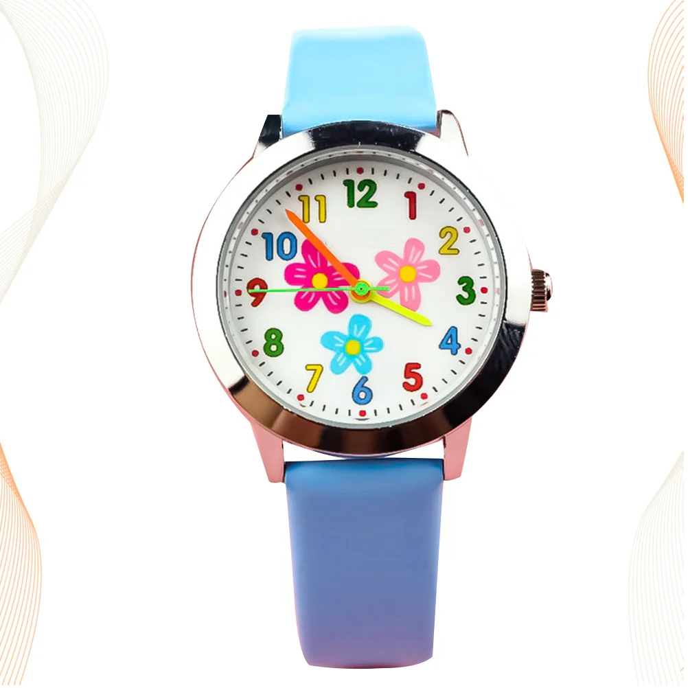 ساعة كارتون رقمية بنمط الزهرة الزرقاء، حركة كوارتز متينة، حزام مريح كهدية عيد الميلاد #3