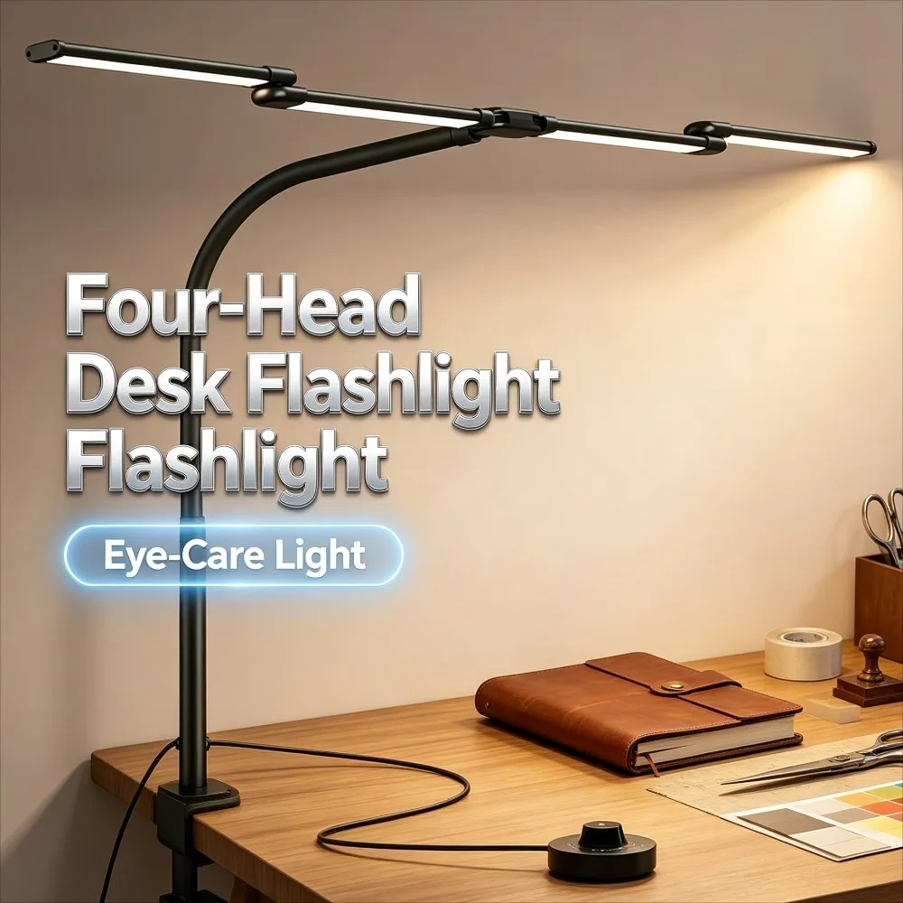 4‑Fold Clip‑on Eye‑Care Flashlight Rechargeable LED Study Work Torch Desk Lamp for Computer Desktop Reading Lighting
