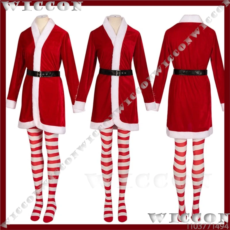 

Красный халат 2025 года, рождественские сексуальные женские косплей, красное платье, средневековая одежда, перчатки с поясом, полосатые колготки, костюм для взрослых и девочек на Хэллоуин
