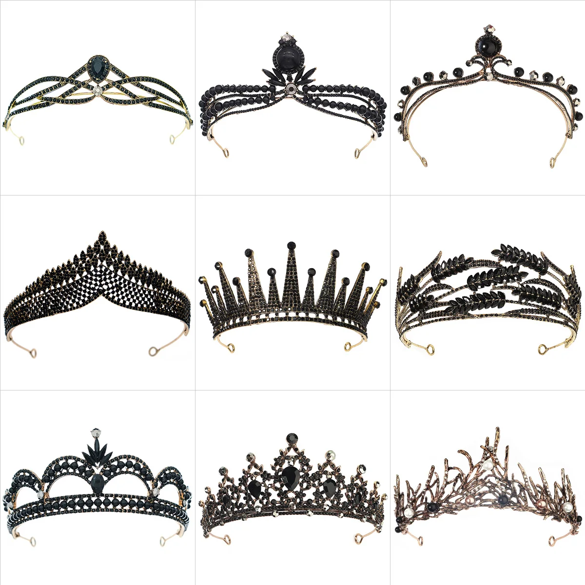 Luxury Diverse Crystal Black Dark Tiaras Crown Rhinestone Pageant Headpieces Party Hair Accessories Hawlloween Accessories