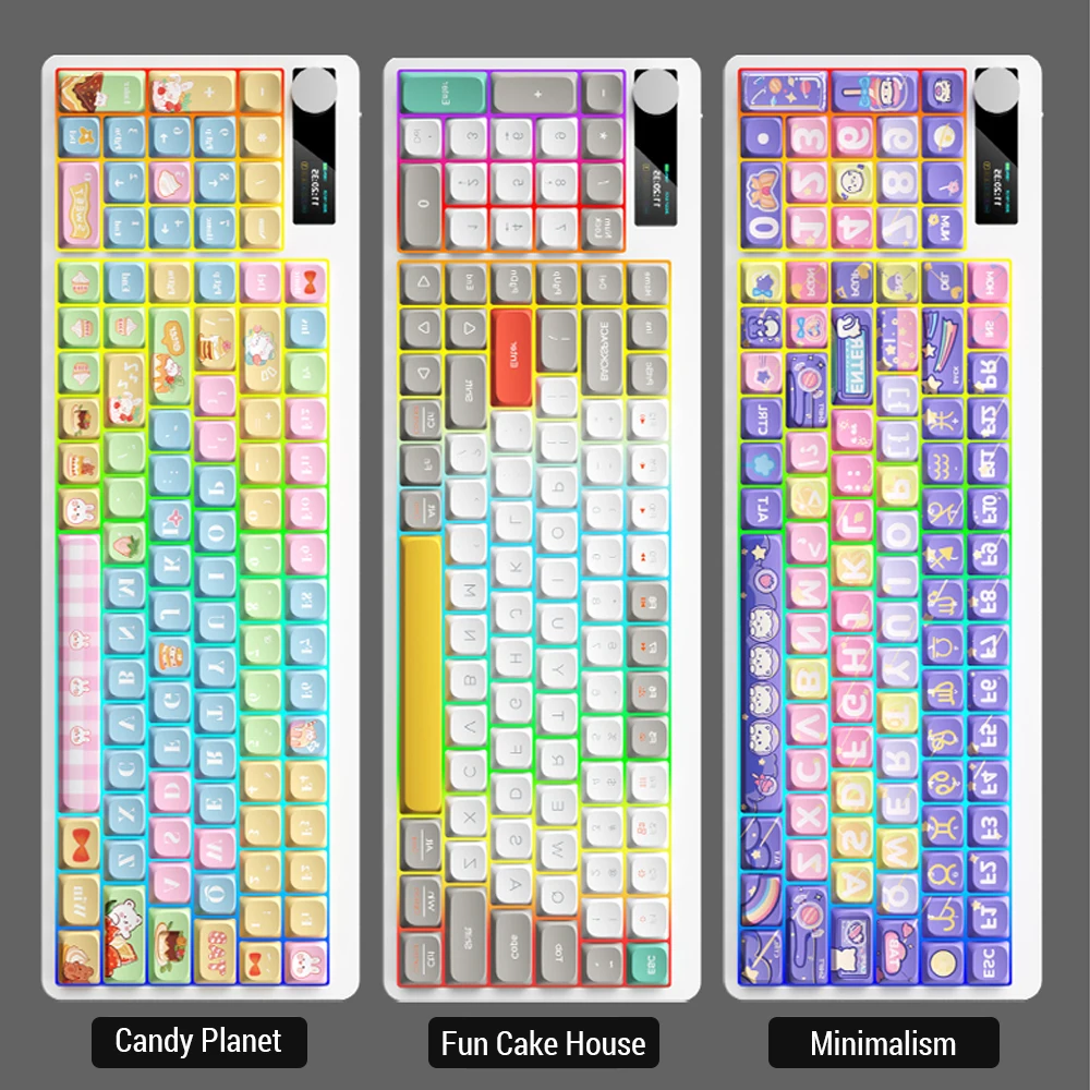 

Wireless Mechanical Keyboard with Red Switch Colorful Backlight Full Key Rollover PBT Keycaps Display Metal Knob Gaming Keyboard