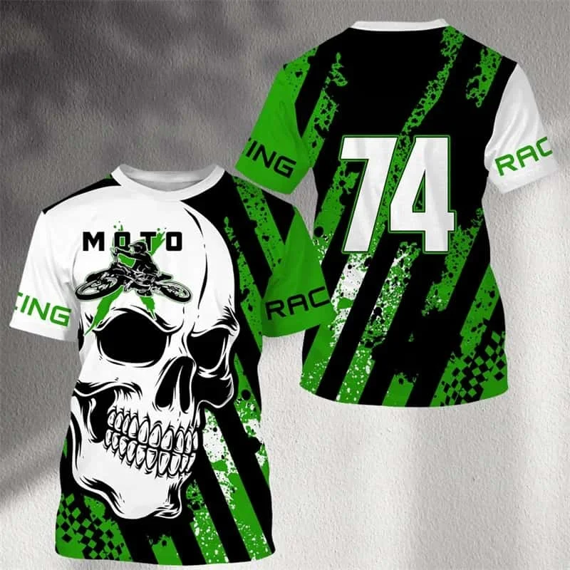 Men's Teen Boys' Street/Off-Road Motocross T-Shirt Breathable Casual Top with 3D Skull Print,Suitable for Family Outdoor Riding
