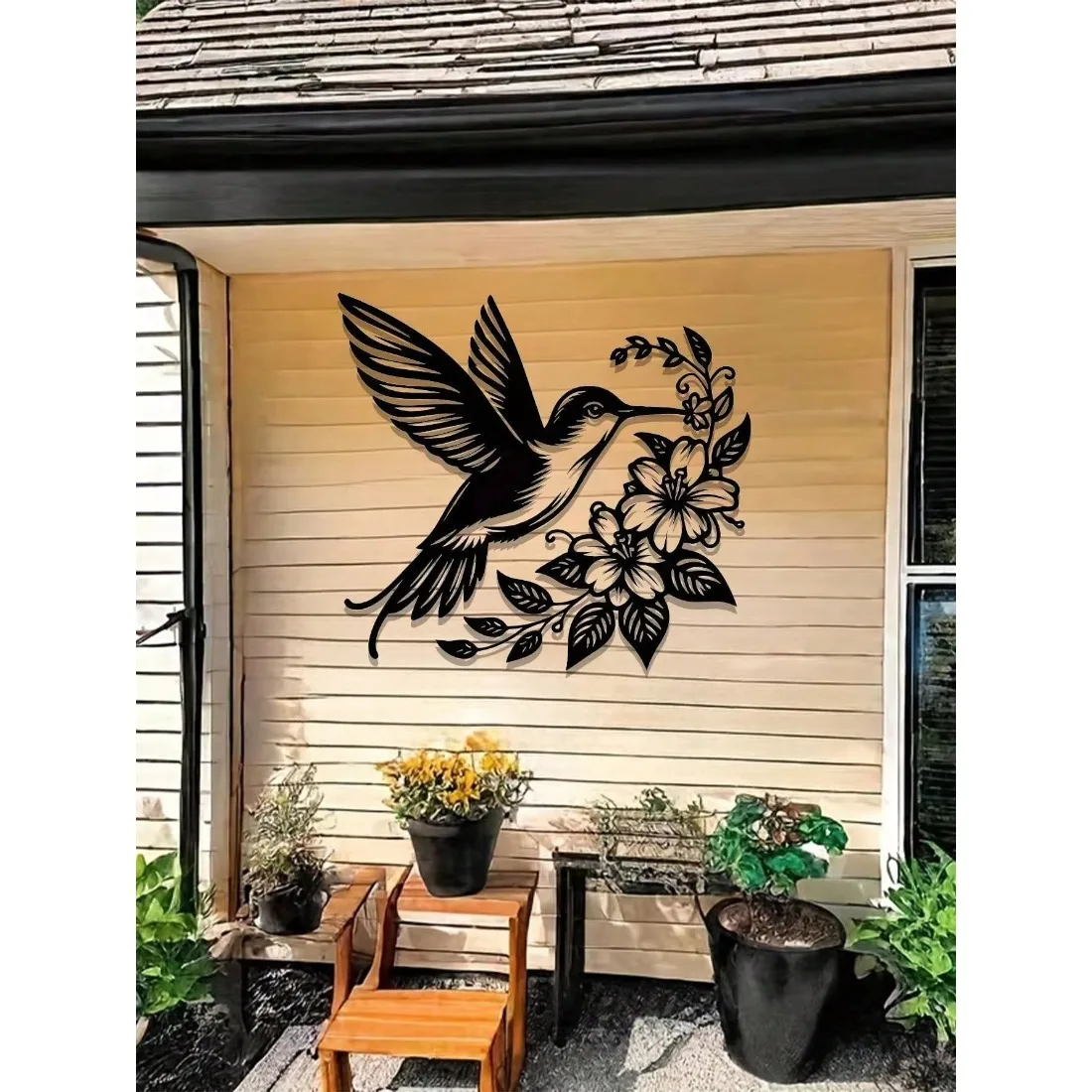 CIFBUY Hummingbird Metal Wall Art, Floral Iron Sign, Farmhouse Garden & Porch Decor, Indoor & Outdoor