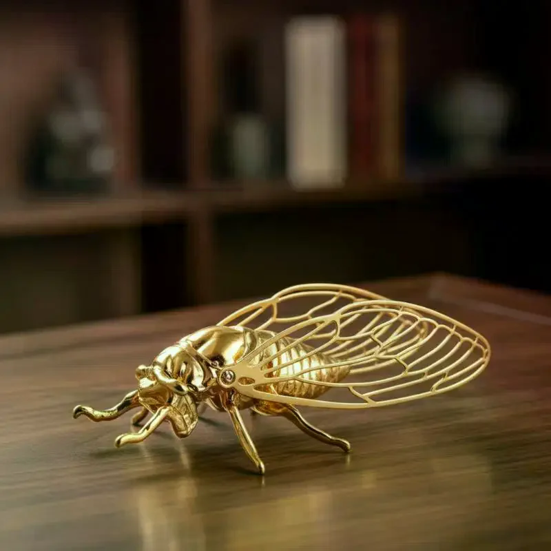 Creative Mini Hollowed Cicada Statue Alloy Animal Figurine Desktop Ornament for Home Entryway Table Decor