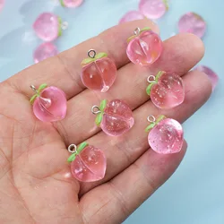 10pcs 21x17MM Cute Transparent Pink Fruit Peach Charms Pendants For Women Gift DIY Necklace Earrings Jewelry Making Accessories
