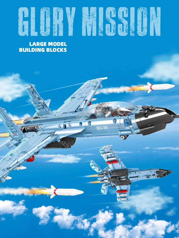 Sowjetunion Sukhoi Su-35 Super Flanker E Kampfjet Modernes Militär-Bausteinmodell Flugzeug Bausteine Rückziehspielzeug – Detail 1