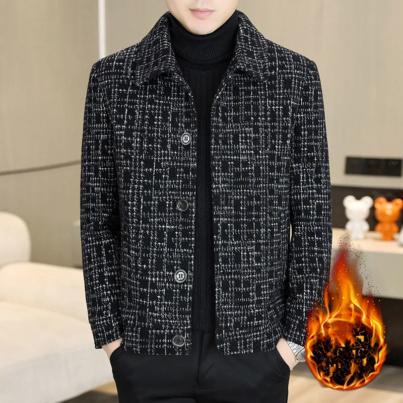 High-Quality Fashionable Casual Men's Winter Woolen Coat Short Collar Jacket Tweed Outerwear Top for Men