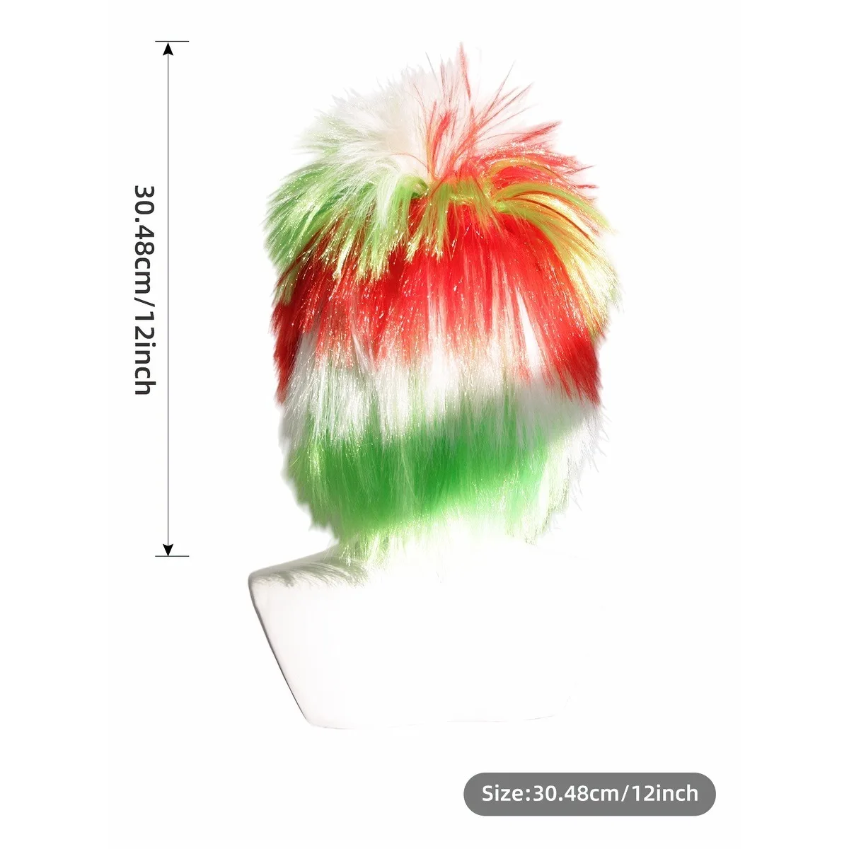 Anxin Brand Synthetic Fiber Wigs: Mexican Red, Green, and White Glitter Fan Wigs, Made from High-Quality High-Temperature Fiber Material, with Fluffy and Three-Dimensional Hair Strands, Perfect for World Cup Football Cheering Props and Party Costumes