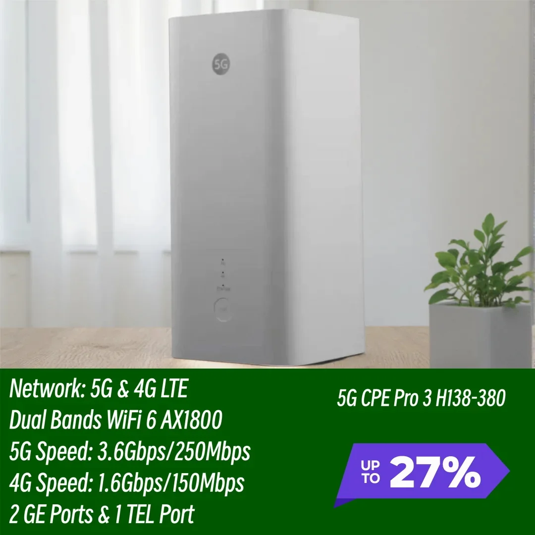 Global 5G CPE Pro 3 H138-380 WiFi 6 AX1800 Dual Ethernet Gigabit Ports Wireless Modem 5G 4G LTE CAT19 Sim Card WiFi Router