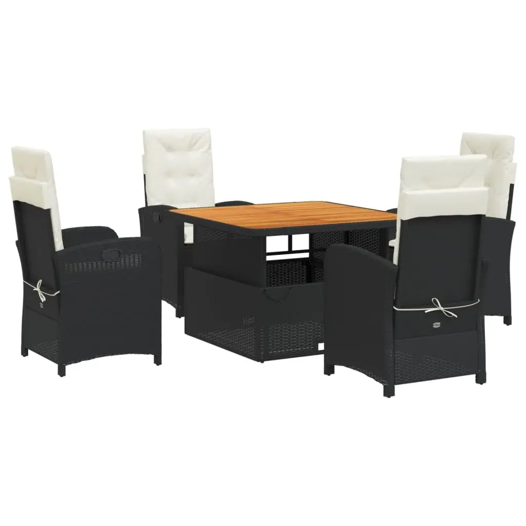 5-Piece Outdoor Dining Set with Cushions Black Poly Rattan Patio & Garden Furniture Poolside Lounge Set, Customized