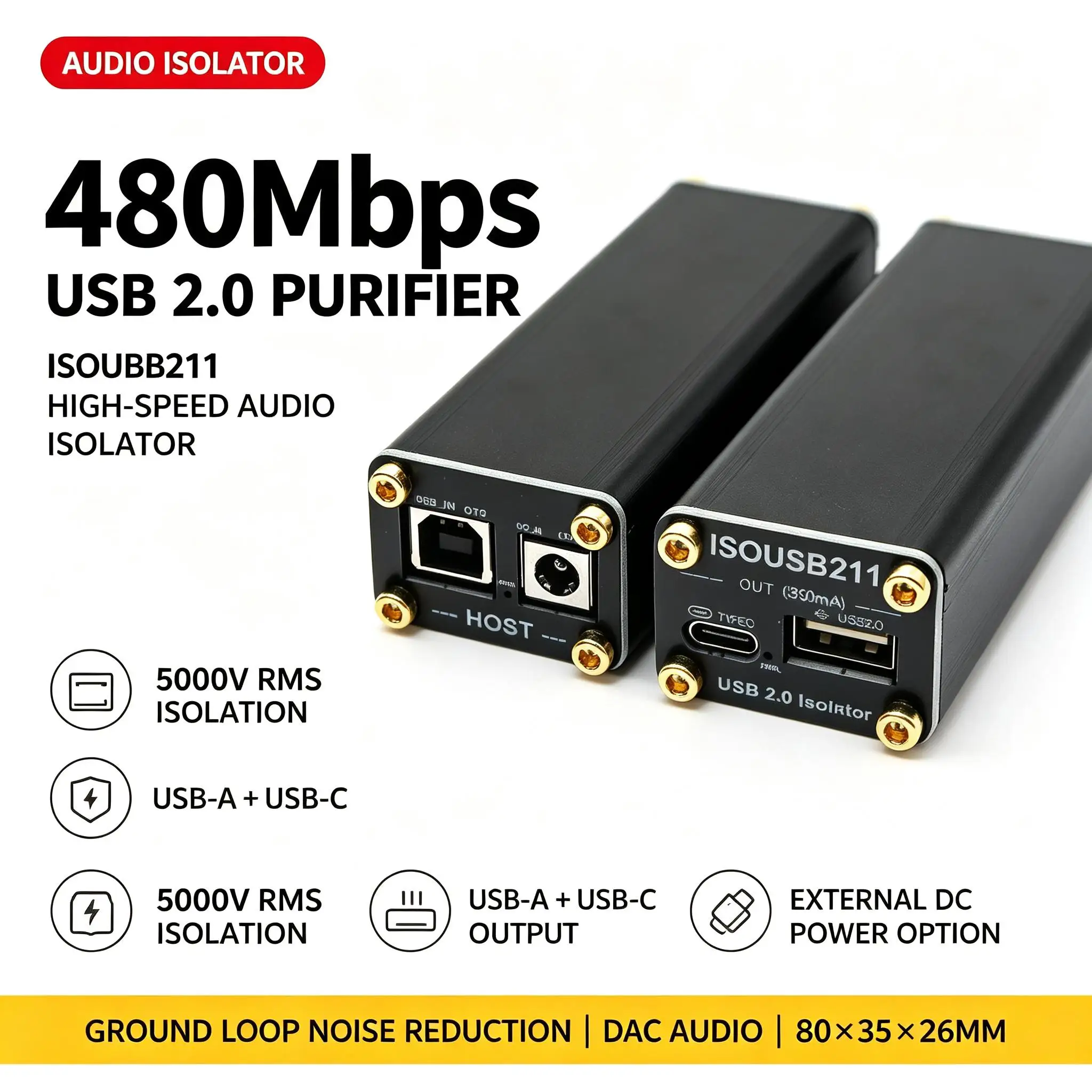 DYKB 480Mbps USB Isolator 3W Isolated Power USB Audio Purifier ISOUSB211 USB2.0 Isolation Ground Loop Eliminator DAC Decoder