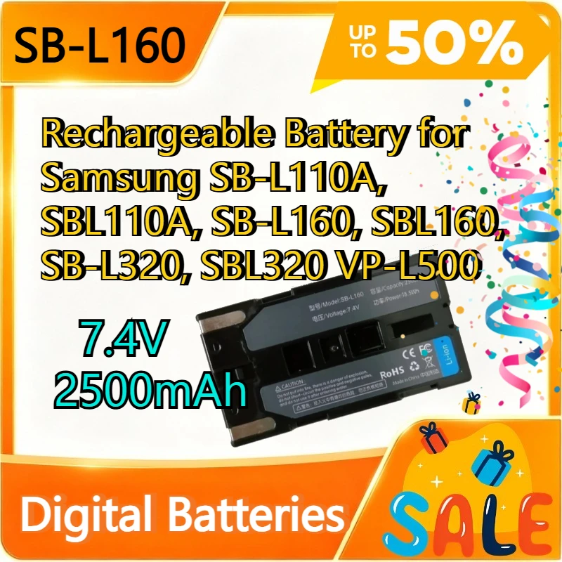 2500mAh SB-L160 Li-ion Replacement Camcorder Battery Compatible With SB-L110A SB-L320 VP-L500 Digital Video Camera Spare Pack