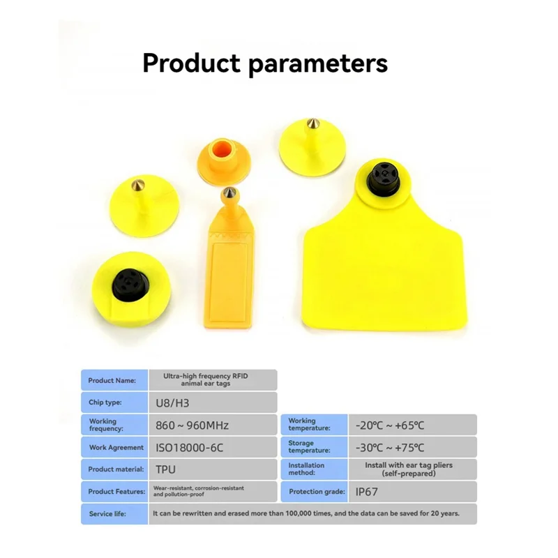 

100Pcs RFID Animal Ear Tag UHF Electronic Ear Tag 860-960Mhz For Pig Sheep Goat Cattle Tracking A