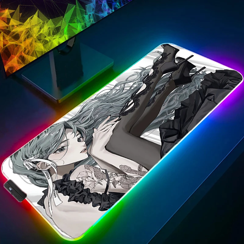 

RGB Mouse pad Anime Sexy Girls Anime Carpe Large PC Gamer Computer LED Mausepad Keyboard Gaming Accessories Backlight Desk Mat