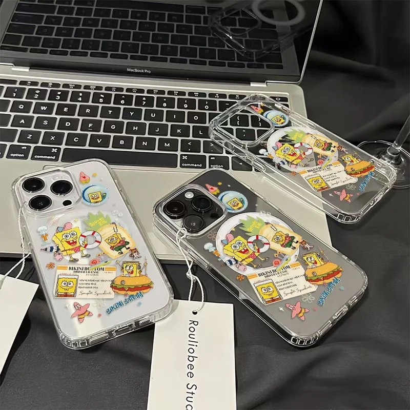 

Cartoon S-SpongeBob P-Patrick Star Magsafe Wireless Charge Case for iPhone 12 13 14 15 16 17Pro Max Funny Magnetic Cover