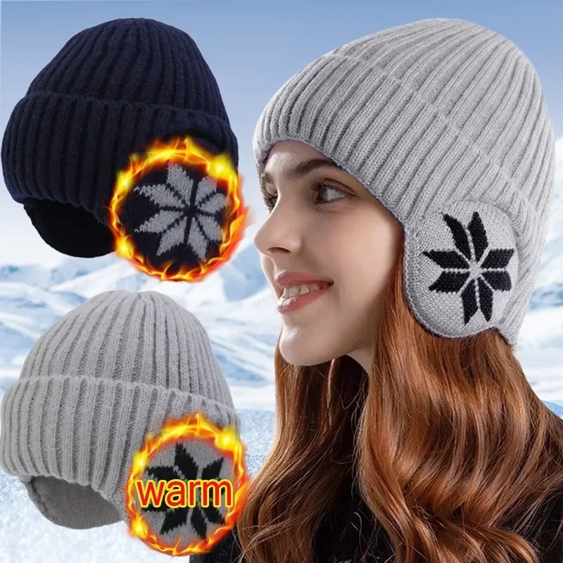 New Outdoor Coldproof Ear Protection Wool Caps Men Women Winter Warm Plush Knitted Benines Snow Fashion Skullies Hat Unisex