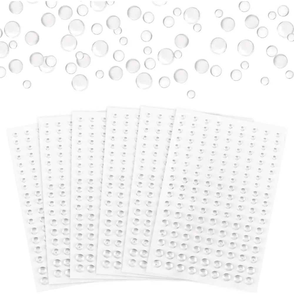 8 Sheets Clear Dewdrop Self-Adhesive Round Clear Dew Drop Droplets Embellishments 3~6mm Eyes Body Face Jewelry Making Kit