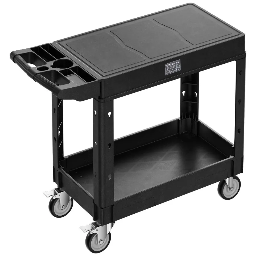 

Heavy Duty Plastic Utility Cart 550 lbs Capacity 31.3 x 17.7-inch Two-Shelf Service Cart with 360 Swivel Wheels 2 with Brakes W