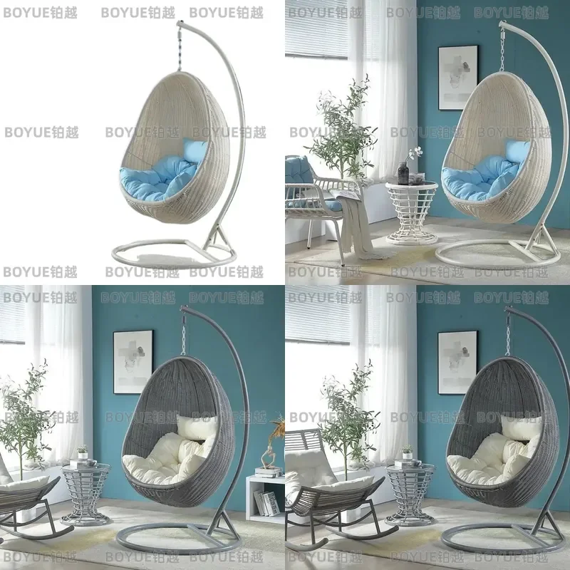 Wicker Hanging Egg Chair Swing with Cushion Iron Frame Nest Basket for Patio Garden Balcony Indoor Outdoor Relaxing Hammock