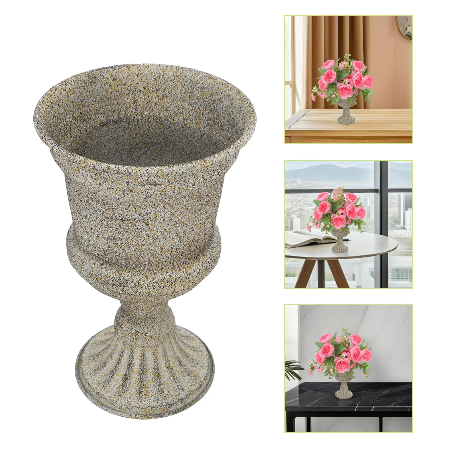 

Vintage Urn Planter Tall Metal Pedestal Flower Pot Classic Farmhouse Rustic Decor Outdoor Balcony Porch Garden Wedding Vase