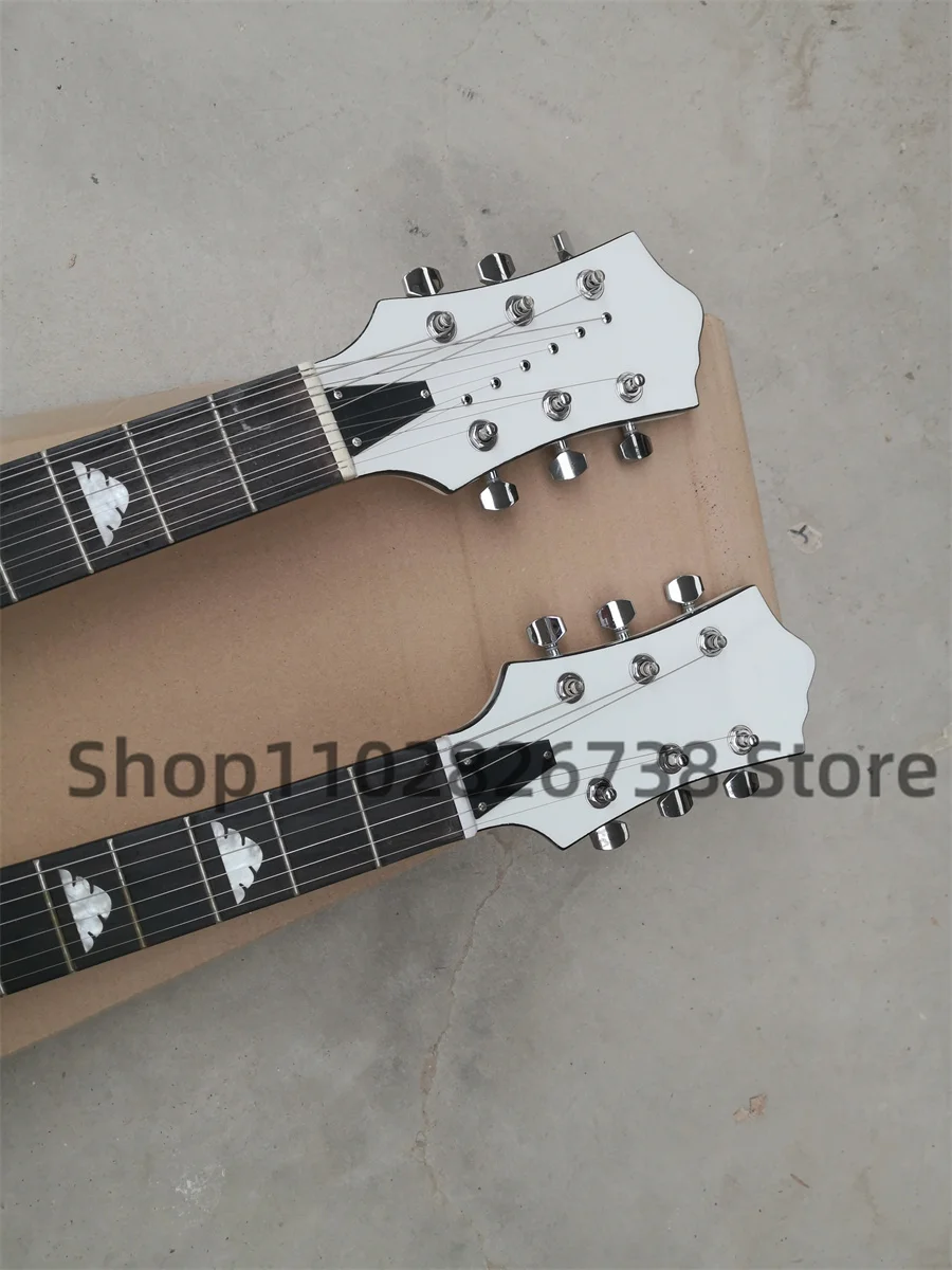 Double Electric Guitar White 12-string and 6-string guitar BC Body Black bound rosewood frets Cloud 22Frets Chrome hardware