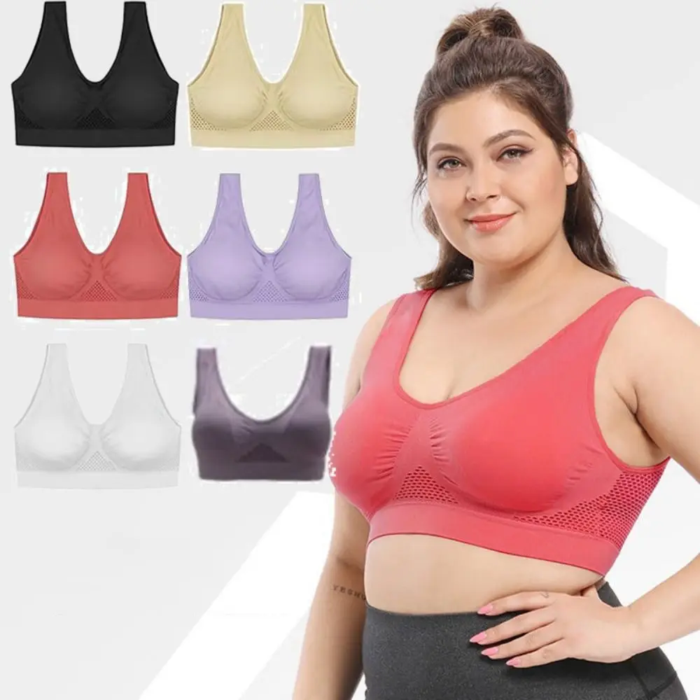 

Breathable Plus Size Sports Bras Wirefree Comfort Solid Bra Moisture Wicking No-Dig Straps Pullover Bralette Sports