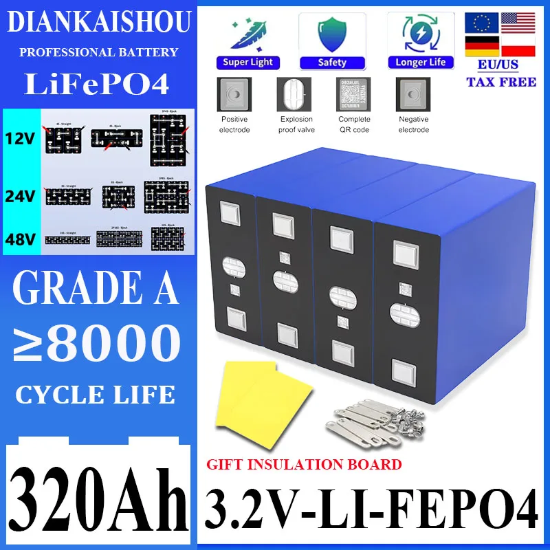 

3.2V 320Ah New 8000 Cycles Grade A Lifepo4 Battery Rechargeable Batteries DIY 12V 24V 48V RV EV Boat Yacht Vans Cells tax free