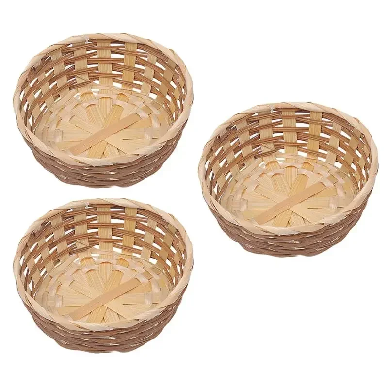 

Storage Wicker Bread Tray Woven Bamboo Rattan Food Decorative Vegetable Container Round Snack Baskets Fruit Bowl Serving Basket