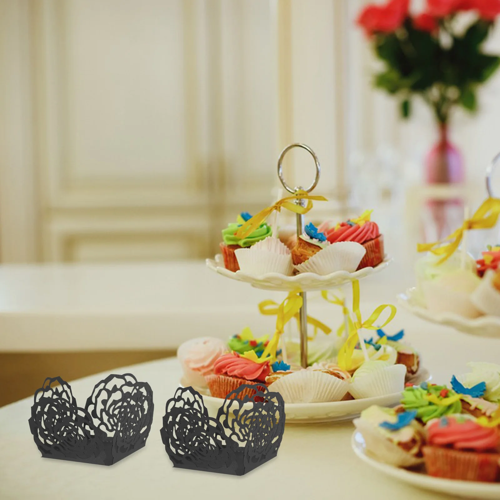 

50Pcs Rose Lace Paper Cups Wrappers Wedding Party Dessert Table Truffle Liners Chocolate Box Mini Cupcake Liner