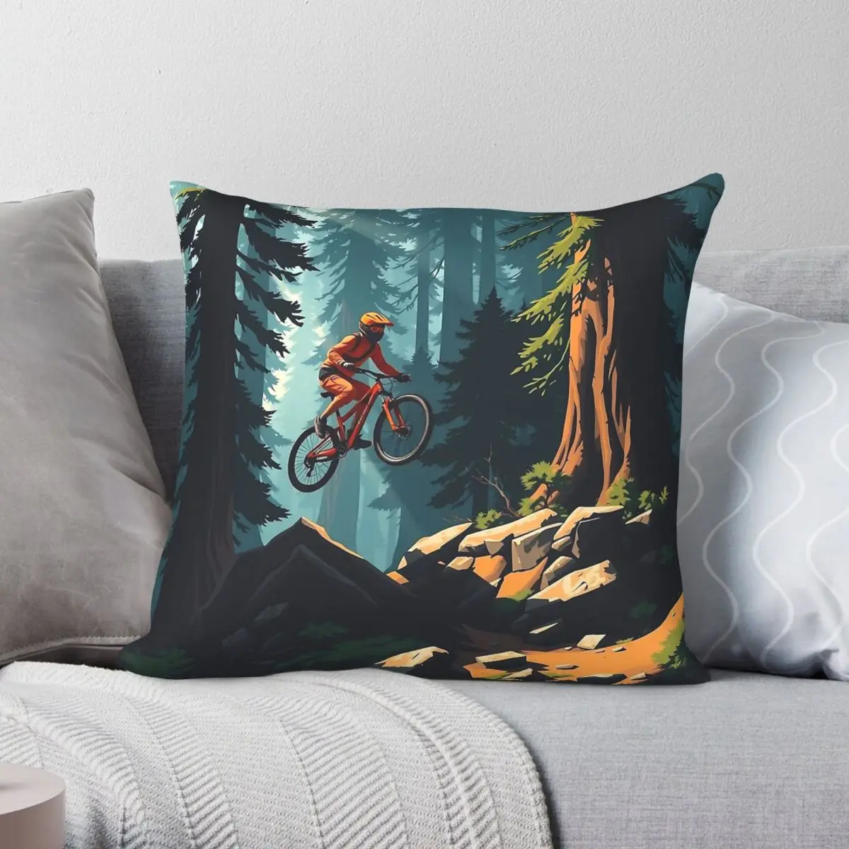 My Therapy Mountain Bike Square Pillowcase Polyester Linen Velvet Creative Zip Decor Car Cushion Cover
