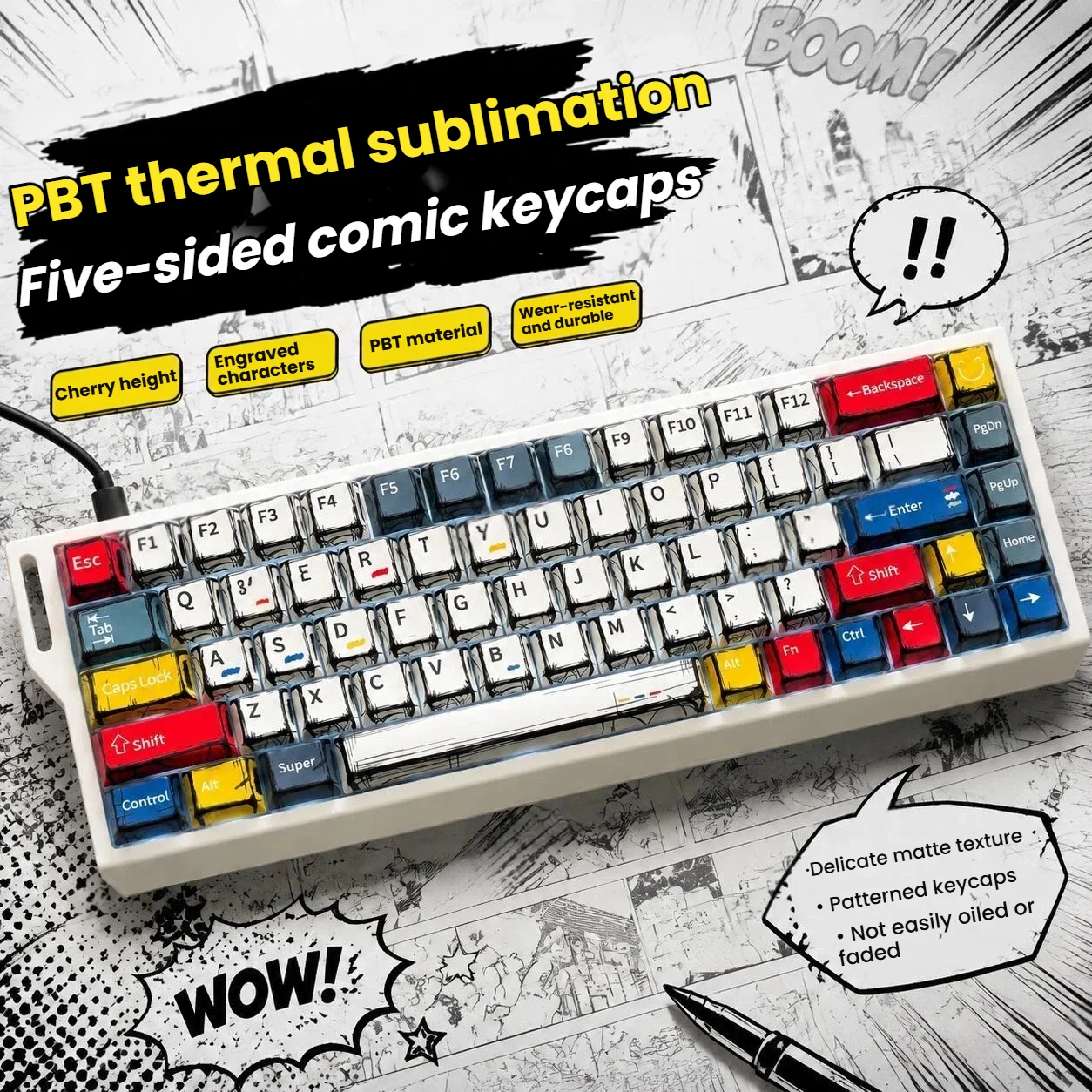Cartoon Style Thermal Sublimation Mixed-Color Keycaps Full-Size 109-Key Mechanical Keycaps Decorative Keycaps