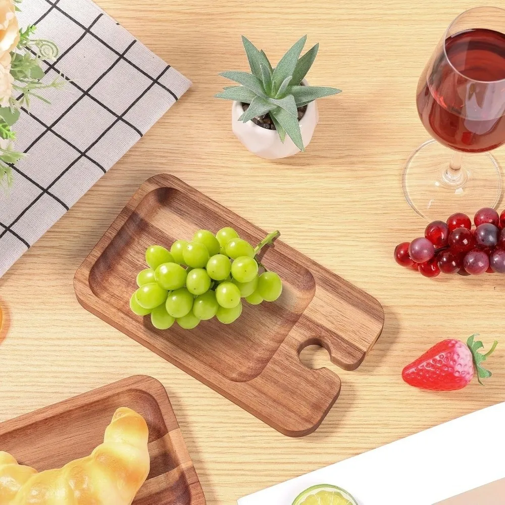 

2pcs Holder Design Wine Appetizer Plates Wooden Household Appetizer Plates with Wine Glass Holder Holder Tray Vintage