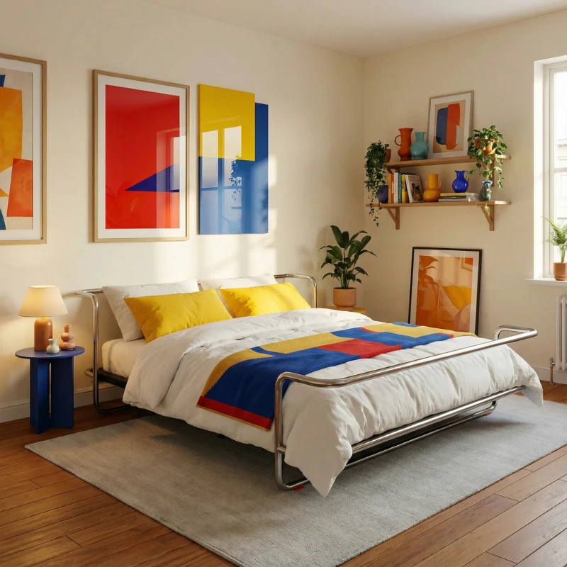 Designer stainless steel bed wrought iron bed Bauhaus bed double light luxury metal industrial wind medieval steel pipe iron
