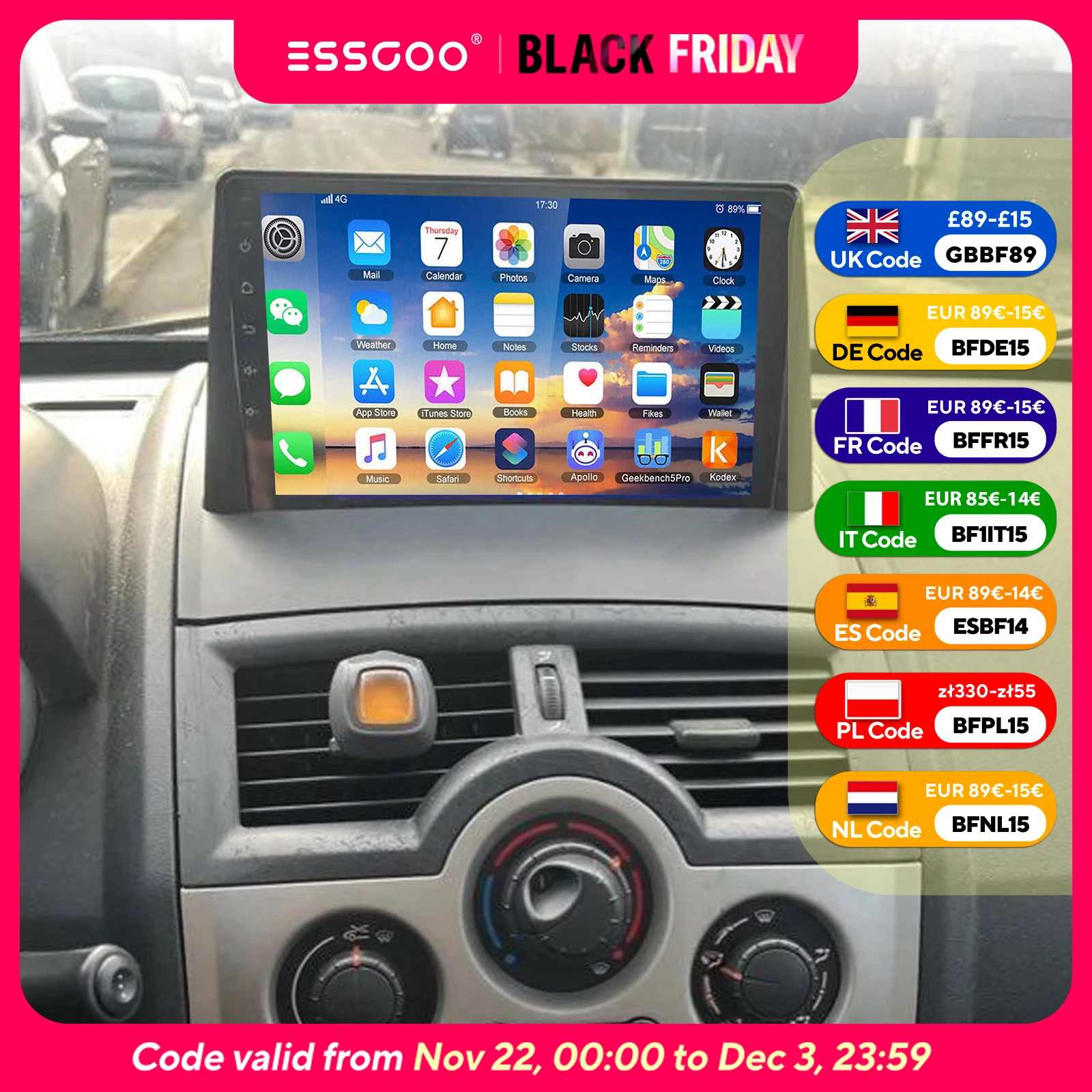 ESSGOO Carplay Android 15 Android Auto Radio für Renault Megane 2 2002-2009, Intelligente Auto-Systeme, 2 din Autoradio mit GPS, WIFI und SWC
