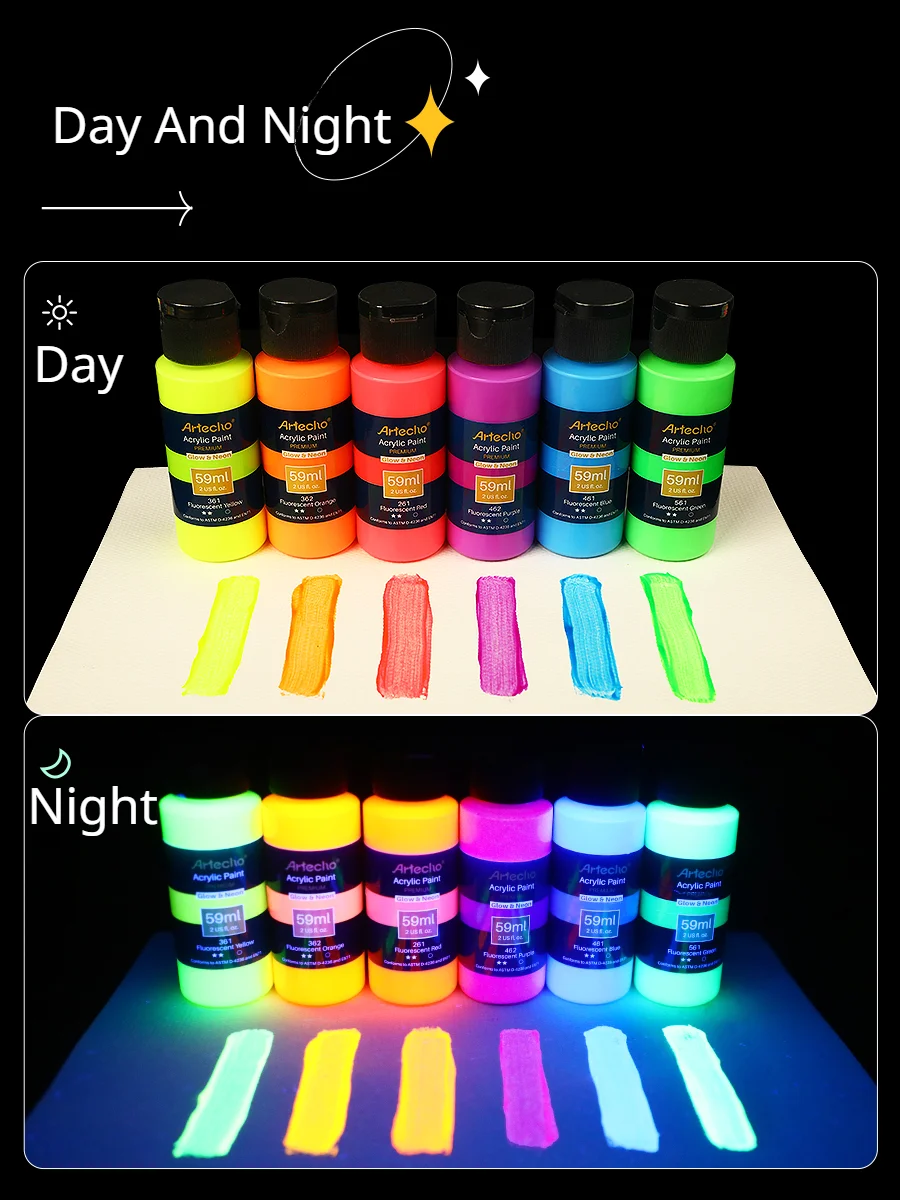 Acrylic Glow in The Dark Paint 59ml Art Painting DIY Halloween and Christmas Decorations Rich Pigments for Artists Students