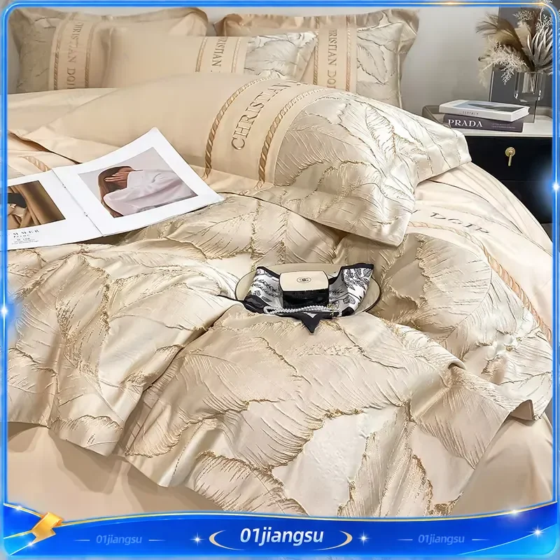 Light Luxury 100% Pure Cotton Bedding Set Embroidery Quilt Cover Sheet Pillowcases Home Textile Duvet Cover Set for 1.8m 2m