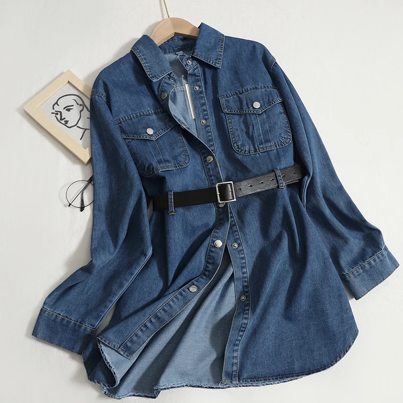 Denim Shirt Women's New Spring Shirt Jacket Korean Outside Wear Long-sleeved Shirts Top Medium Length