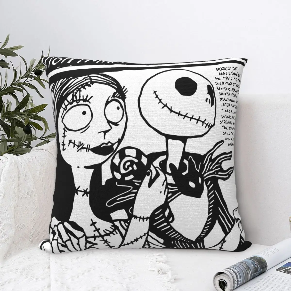 كابوس قبل عيد الميلاد كيس وسادة مربع جاك سكيلينجتون سالي هالوين هدية وسادة تغطي ديكور المخدة للسيارة