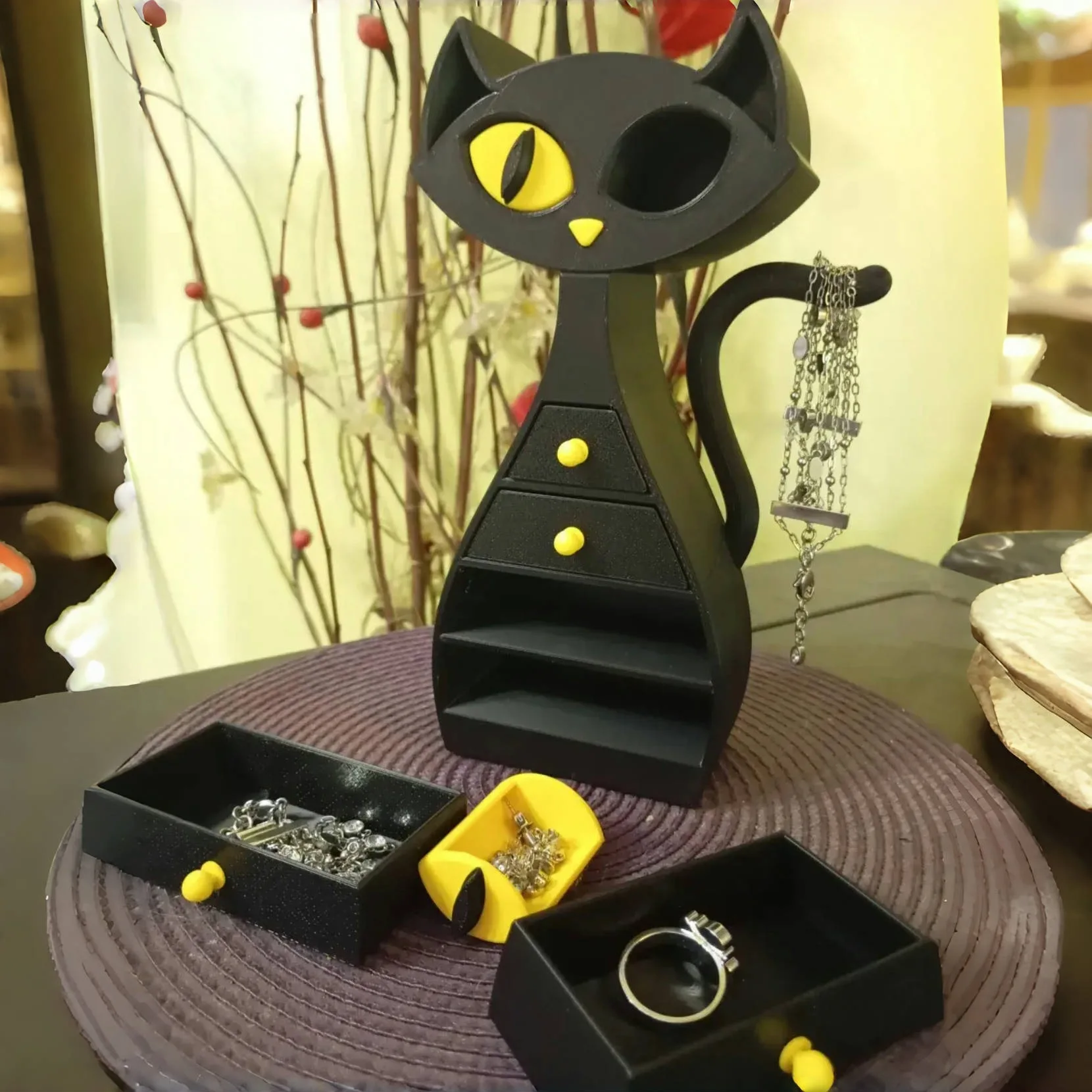 3D Printed Black Cat Halloween Jewelry Box 6-layers Portable Drawer Jewel Case Necklace Bracelet Holder Storage Box