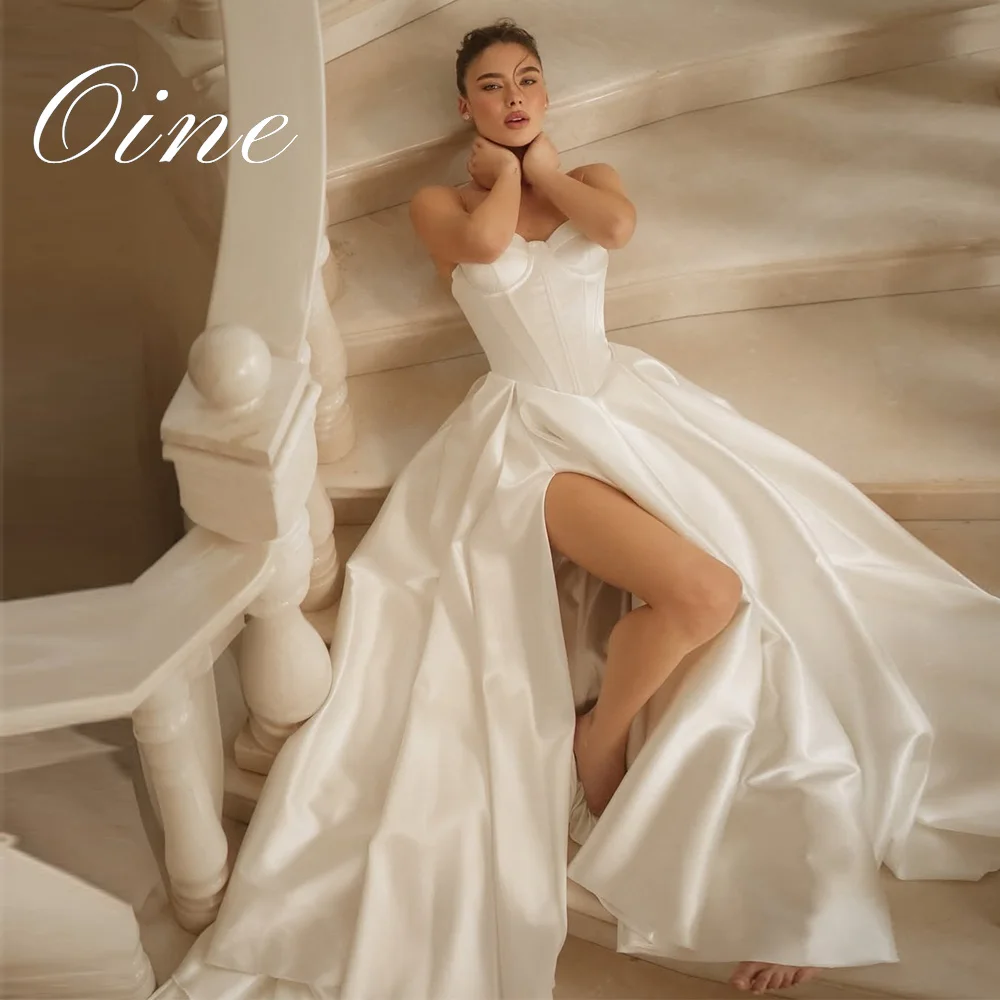 Oine 2026 Elegant A-Line Wedding Dresses Sweetheart Collar Pleat Bridal Dress Side High Slit Wedding Ball Prom Gowns Customized