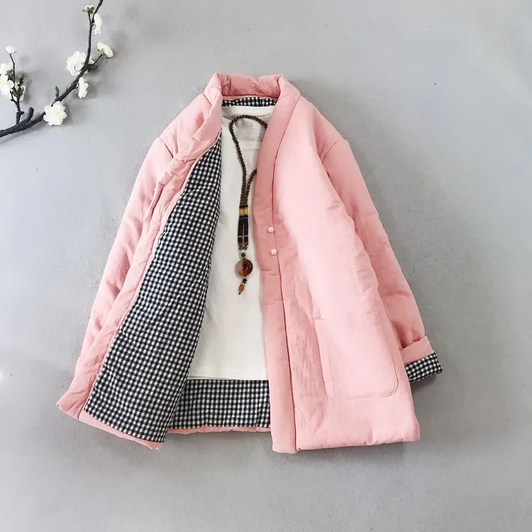 

Autumn Winter 100% Cotton Chinese outerwears Women parkas Warm Coat women's Retro Thick Jacket Solid color Hanfu N922-1