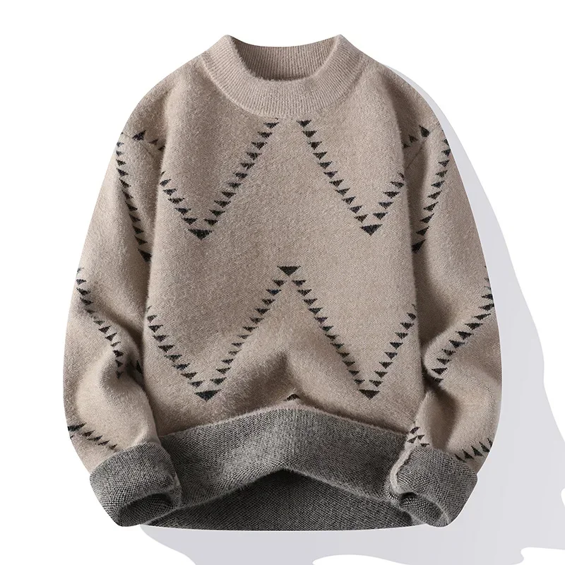 

2023 New Men's Knitwear Sweater Youth Striped Small Stand Up Neck Loose Bottom Sweater