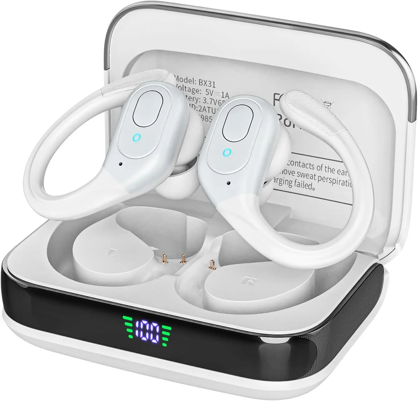 Wireless Headphones Bluetooth Earphonses with Microphones,75Hrs Playtime,IP7 Waterproof,LED Power Display Earbuds for Sports Gym