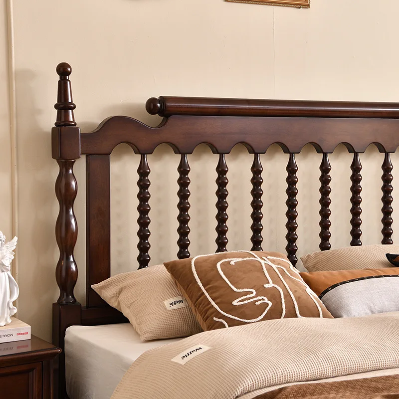Medieval French solid wood bed, simple retro American style, double bed master bedroom bed, medieval solid wood bed