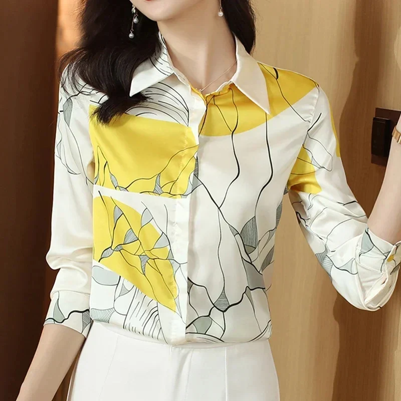 2XL 3XL Luxury Design Blouses Satin Summer Shirts for Women White Blouse Fashion 2024 Spring Tops Long Sleeve Blusas Mujer 6680