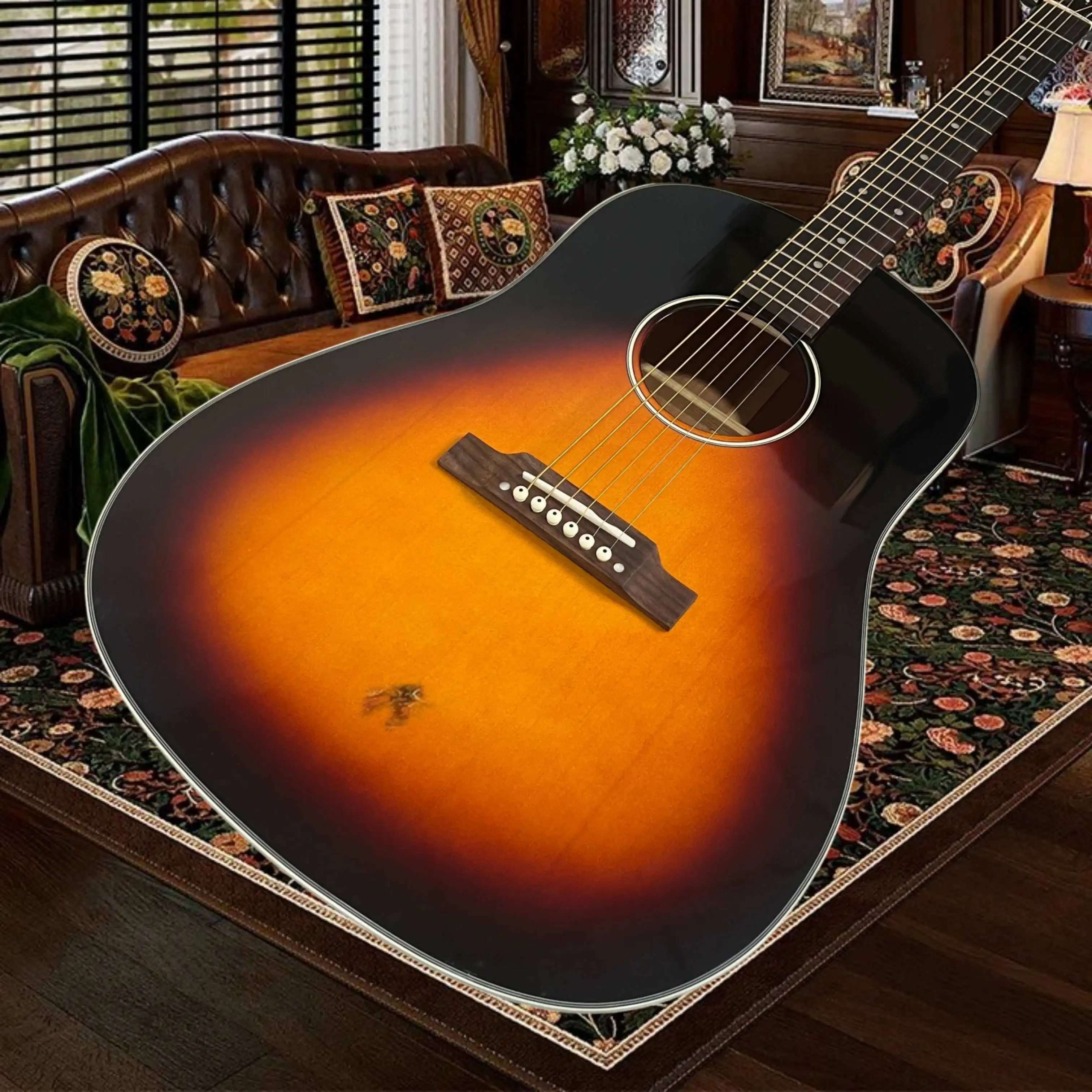 Vintage Sunburst J45 Acoustic Guitar Rounded Slope Shoulder Body Spruce Top Mahogany Back Sides Classic  Perfect Country Music