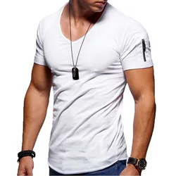 Summer Men's Classic Style Sports Light breathable solid color V-neck large size arm pocket design short-sleeved POLO shirt
