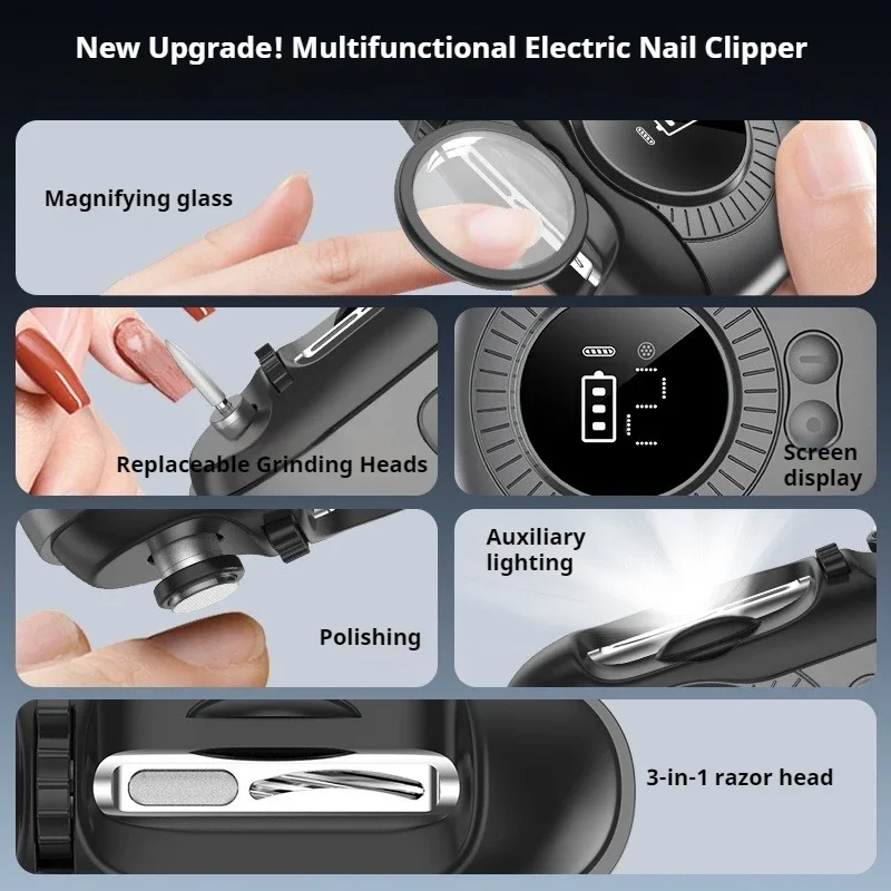 2 IN 1 Electric Nail Clipper Cutter with LED Light Magnifying Glass Automatic Nail for Baby Adult Mini Manicure Tools Nail Care