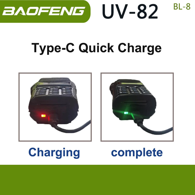 Baofeng UV-82 Li-ion Battery USB-C Type-C Charger 2800/3800mAh BL-8 Original For UV-8D UV-82HP UV-8D UV-82WX UV89 Two Way Radio